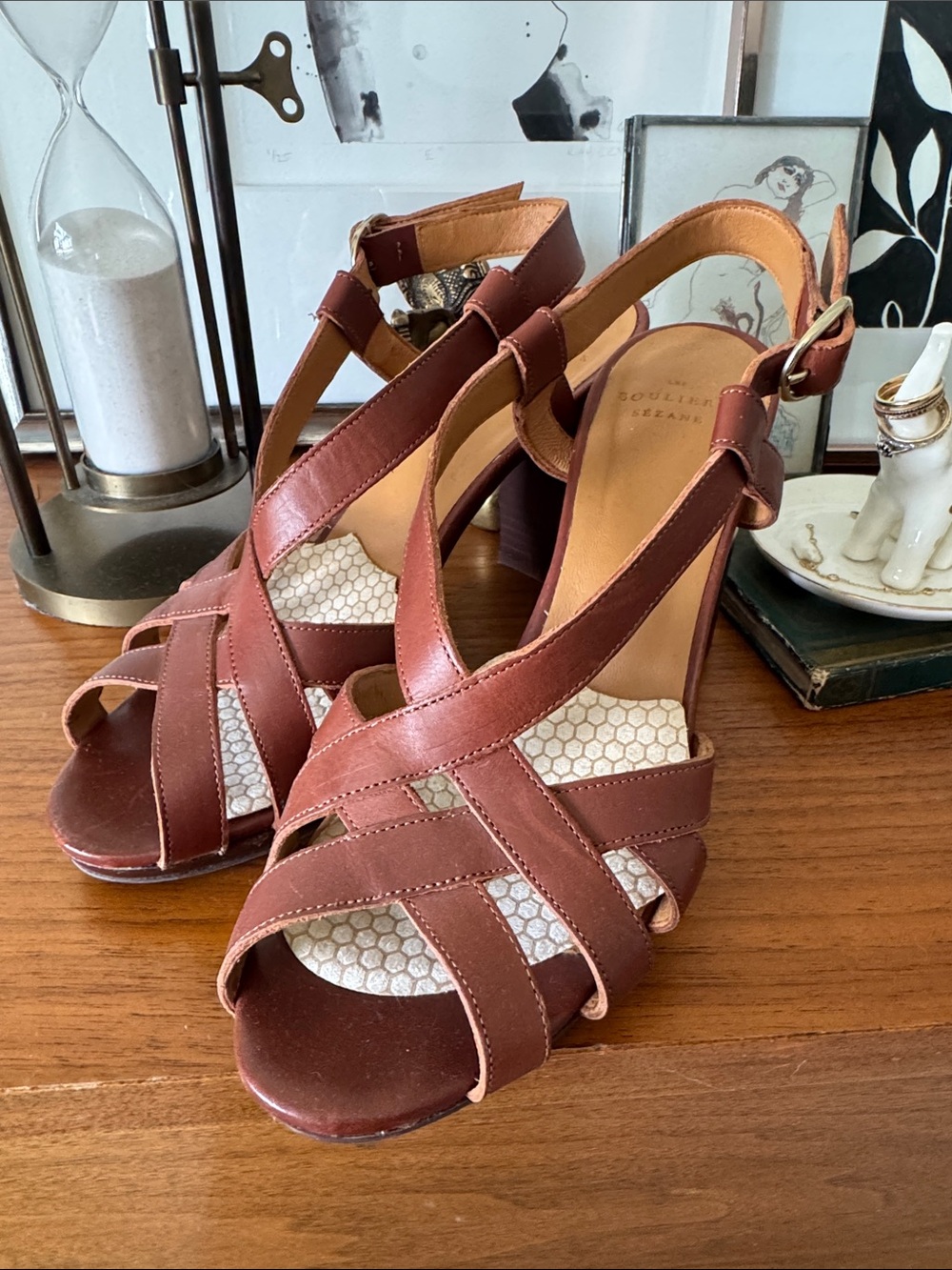 Sézane Brown Leather Strappy Heeled Sandals